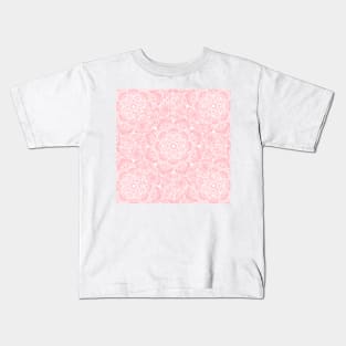 Elegant White Floral Mandala Pink Design Kids T-Shirt